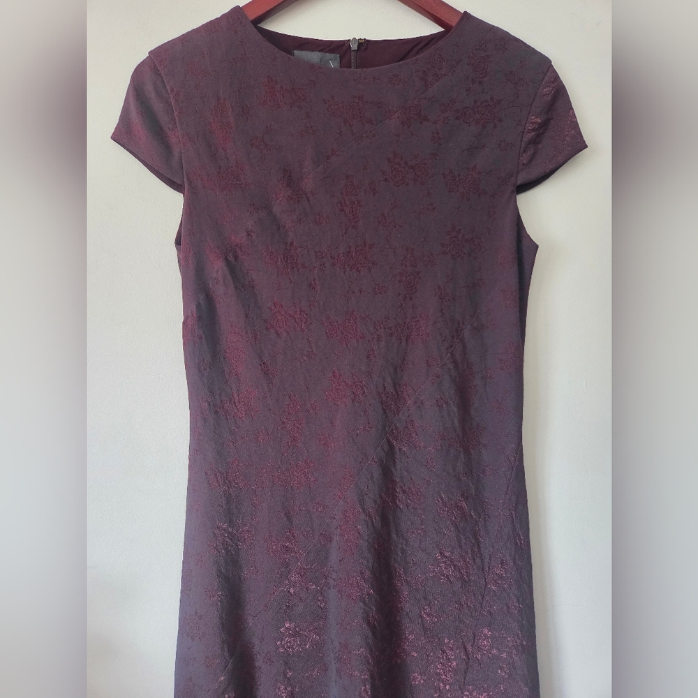 Kay Unger Purple Floral Jacquard Fit & Flare Dress Vtg